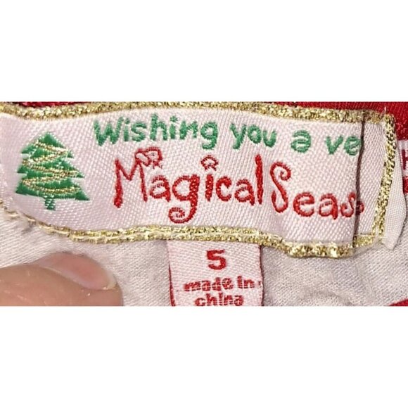 Magical Season Size 5 Girls 3D Reindeer Sequin Shirt With Red Striped Sleeves - Picture 3 of 3